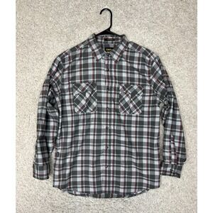 Cabelas Flannel Shirt Mens Medium Gray Plaid Classic Fit Outdoor Casual Normal